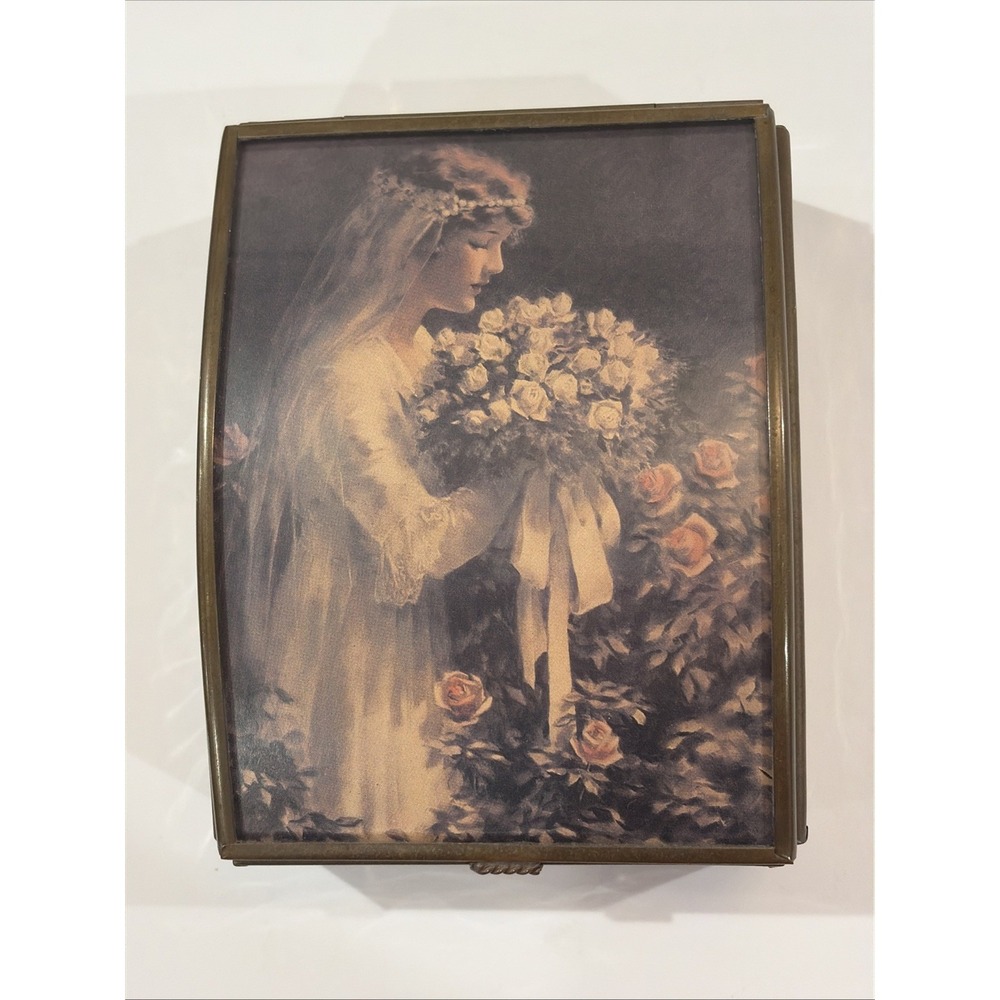 Vintage Via Vermont Glass & Brass Mirrored Jewelry Music Box – "There Is Love"